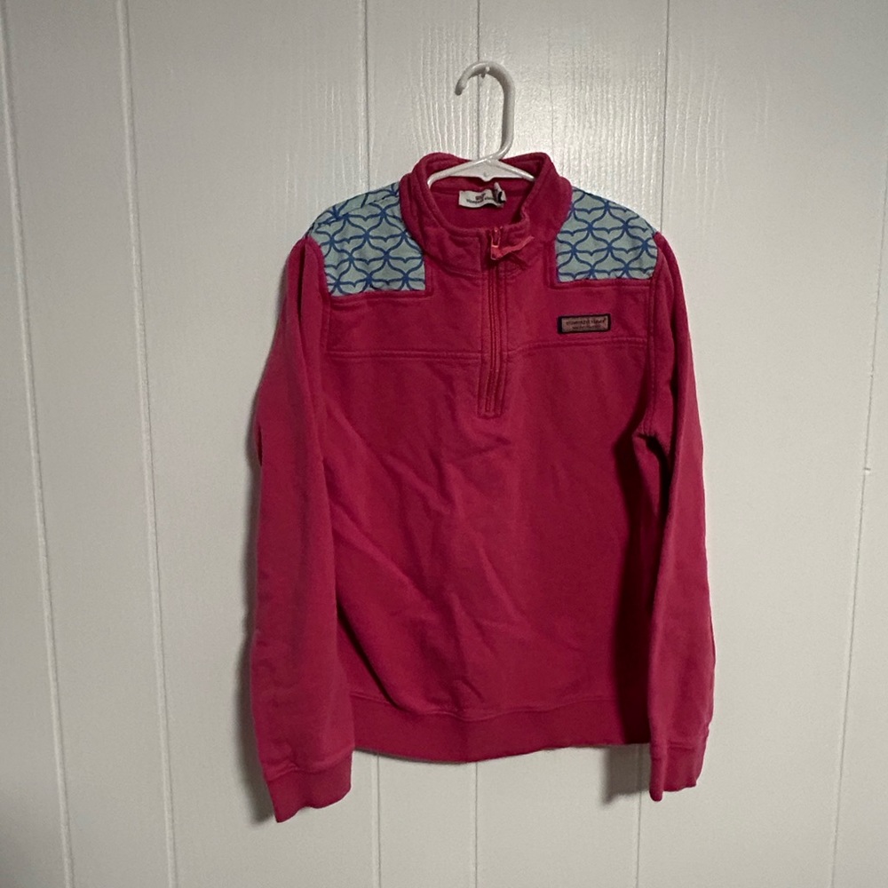 Vineyard vines girls quarter zip pullover in pink and blue, size large